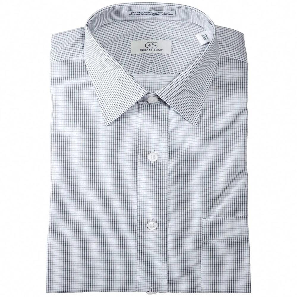 NEW COOPER & STEWART men’s dover graph check cotton dress shirt in black